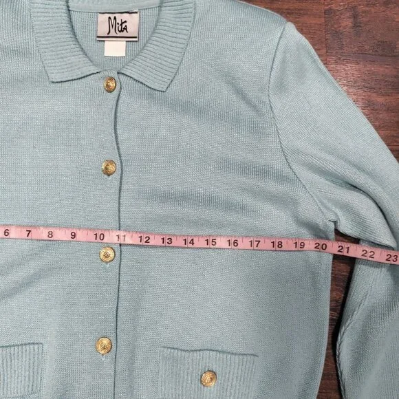 Vintage Mita Blue Knit Button Front Longsleeve Cardigan Top & Skirt Set Size 12P - Picture 9 of 14